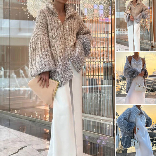 Sweater strikket med ensfarvede glimmer